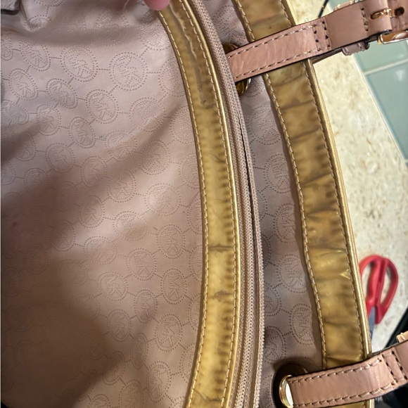 Michael Kors Metallic Gold Logo Tote with Leather Trim - Picture 7 of 11
